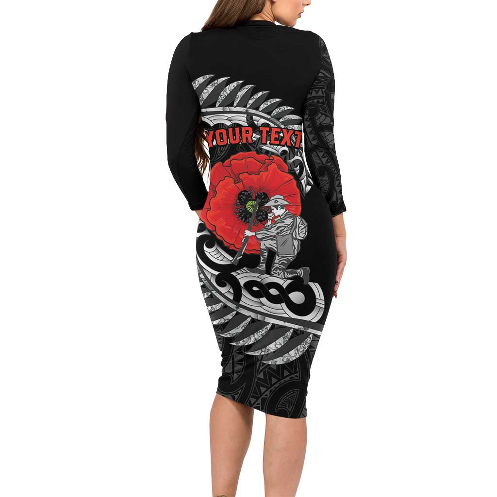 ANZAC Day Aotearoa Silver Fern Maori Personalised Family Matching Long Sleeve Bodycon Dress and Hawaiian Shirt