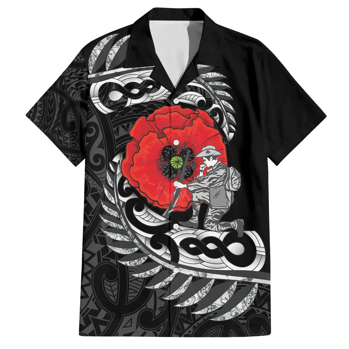 ANZAC Day Aotearoa Silver Fern Maori Personalised Family Matching Off The Shoulder Long Sleeve Dress and Hawaiian Shirt