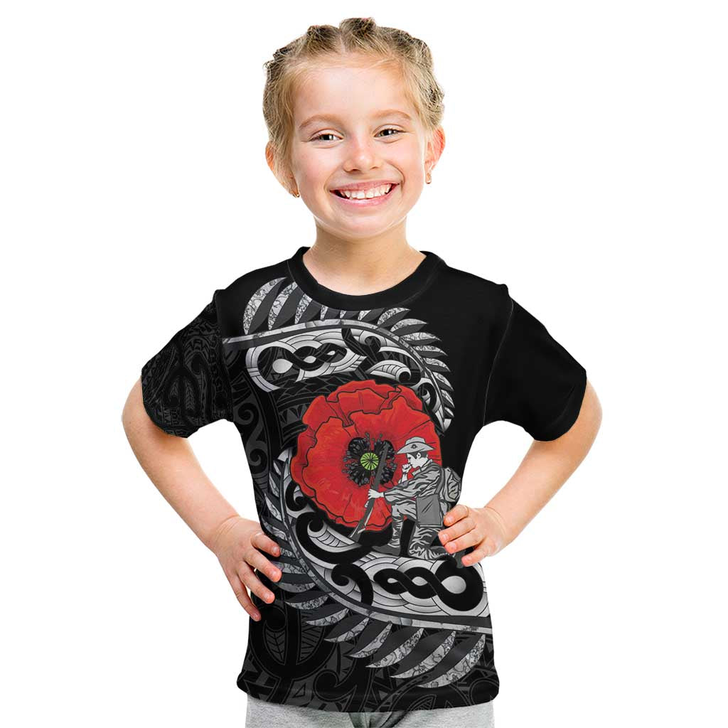 ANZAC Day Aotearoa Silver Fern Maori Personalised Kid T Shirt