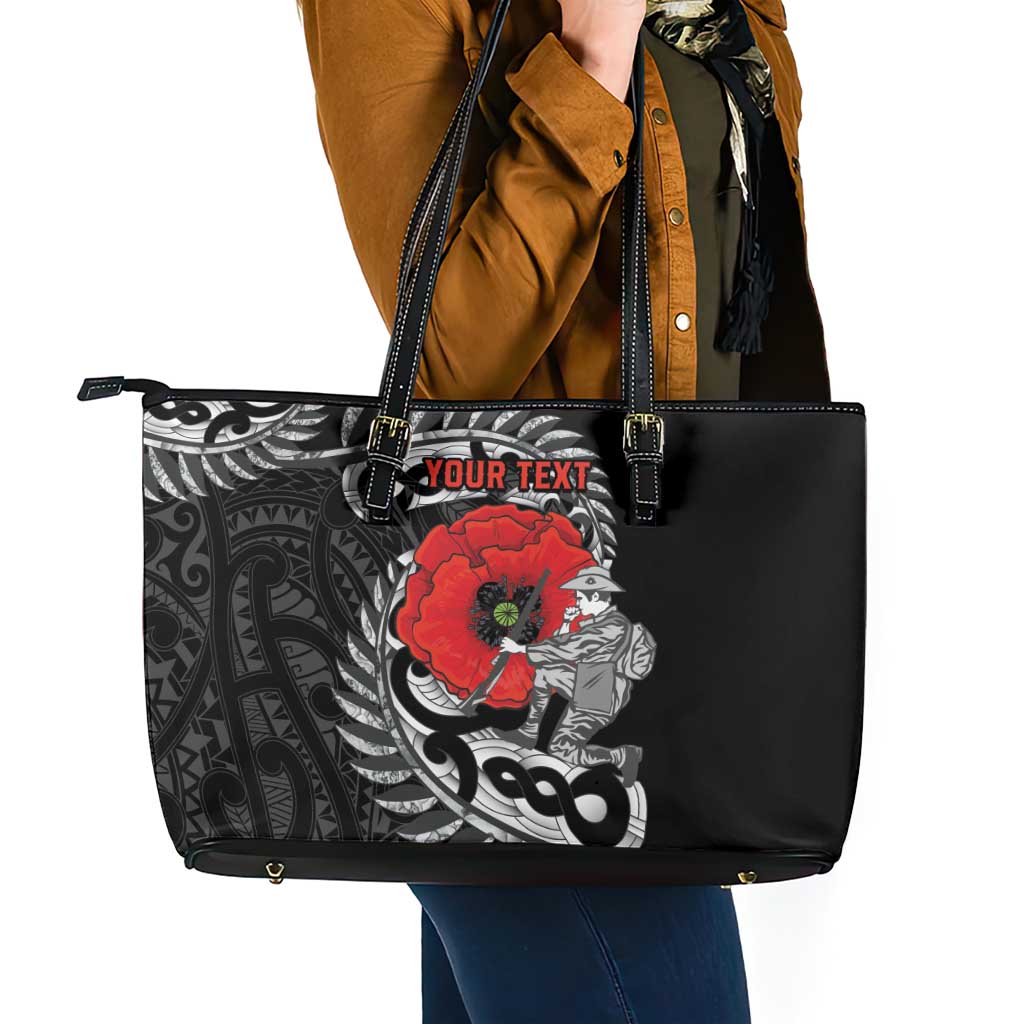 ANZAC Day Aotearoa Silver Fern Maori Personalised Leather Tote Bag
