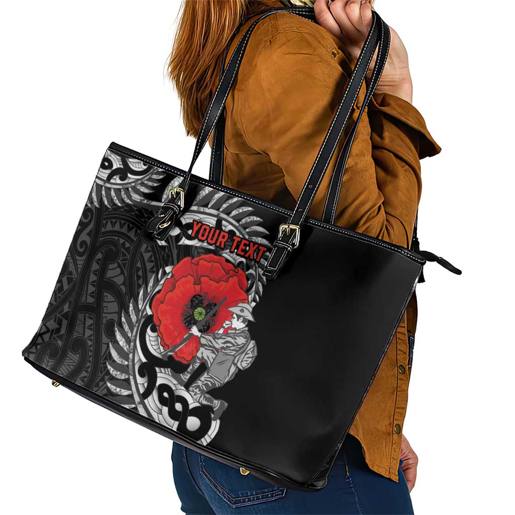 ANZAC Day Aotearoa Silver Fern Maori Personalised Leather Tote Bag