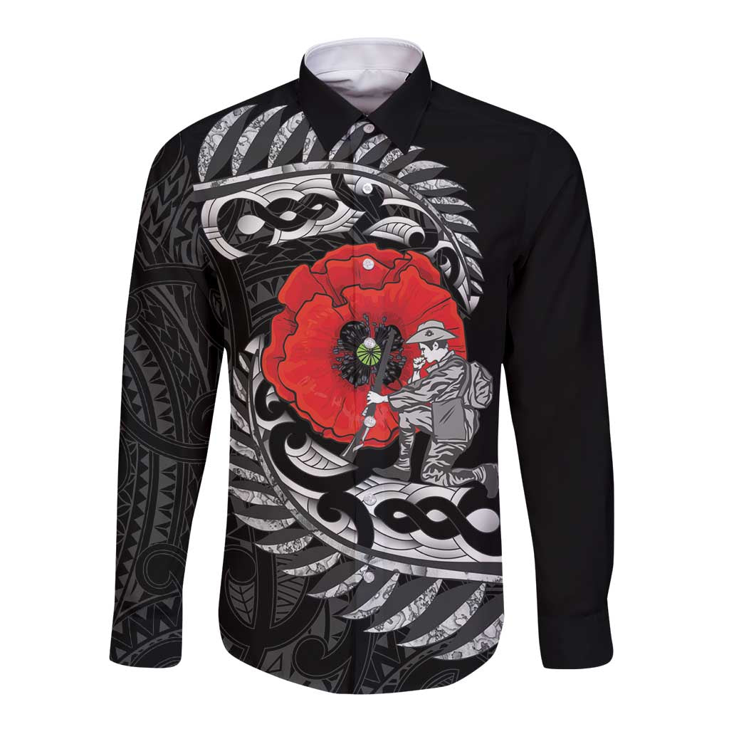 ANZAC Day Aotearoa Silver Fern Maori Personalised Long Sleeve Button Shirt