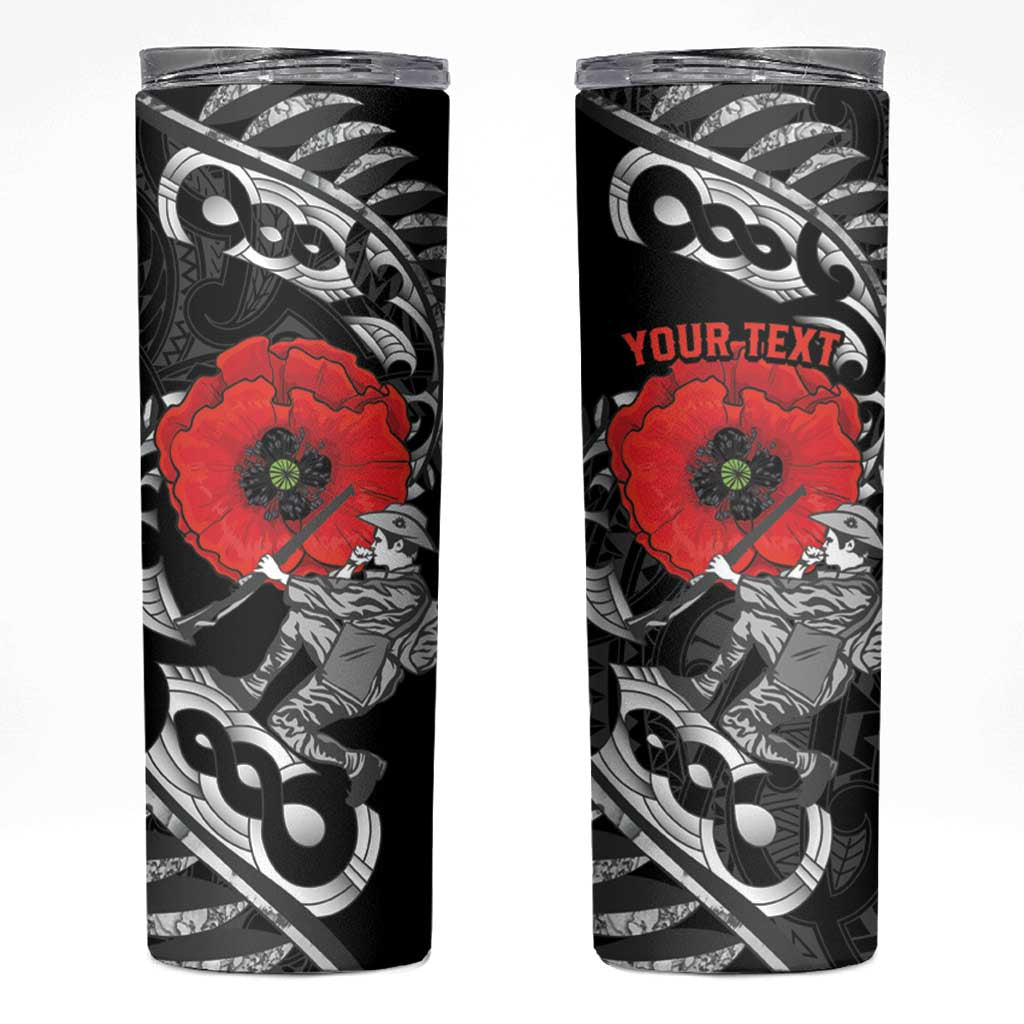 ANZAC Day Aotearoa Silver Fern Maori Personalised Skinny Tumbler LT9 Black - Polynesian Pride