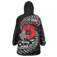 ANZAC Day Aotearoa Silver Fern Maori Personalised Wearable Blanket Hoodie