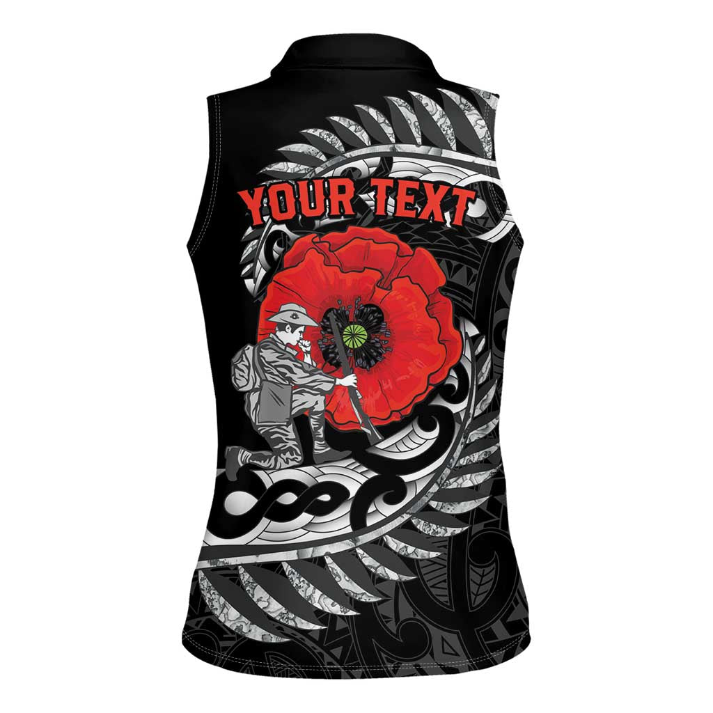 ANZAC Day Aotearoa Silver Fern Maori Personalised Women Sleeveless Polo Shirt