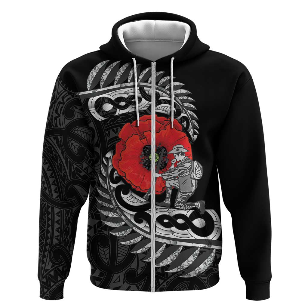ANZAC Day Aotearoa Silver Fern Maori Personalised Zip Hoodie