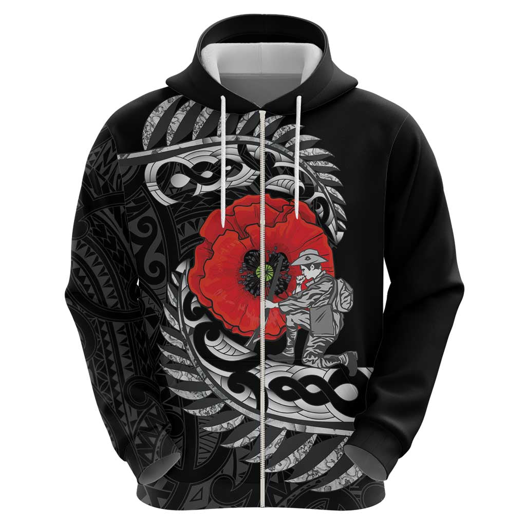 ANZAC Day Aotearoa Silver Fern Maori Personalised Zip Hoodie