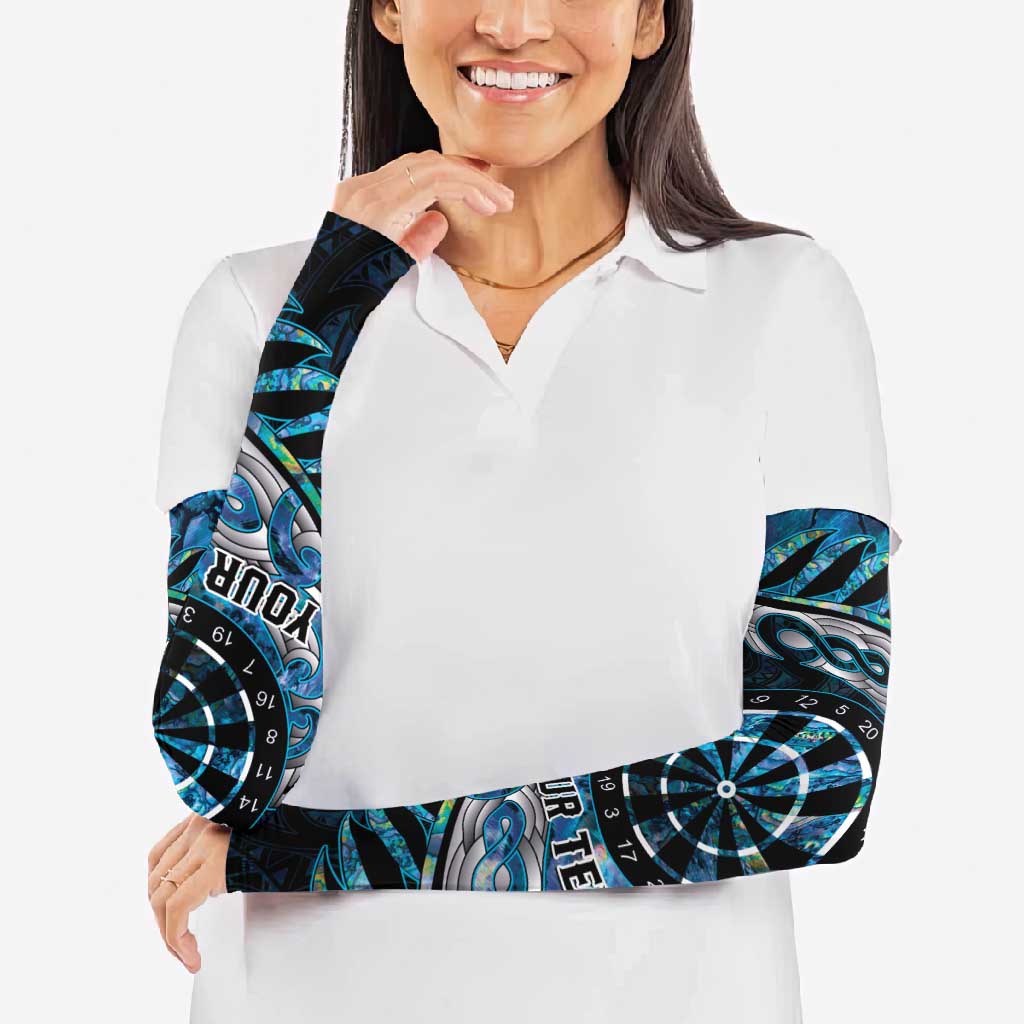 New Zealand Darts Personalised Arm Sleeves Aotearoa Silver Fern Blue Papua Shell Spirit - Polynesian Pride