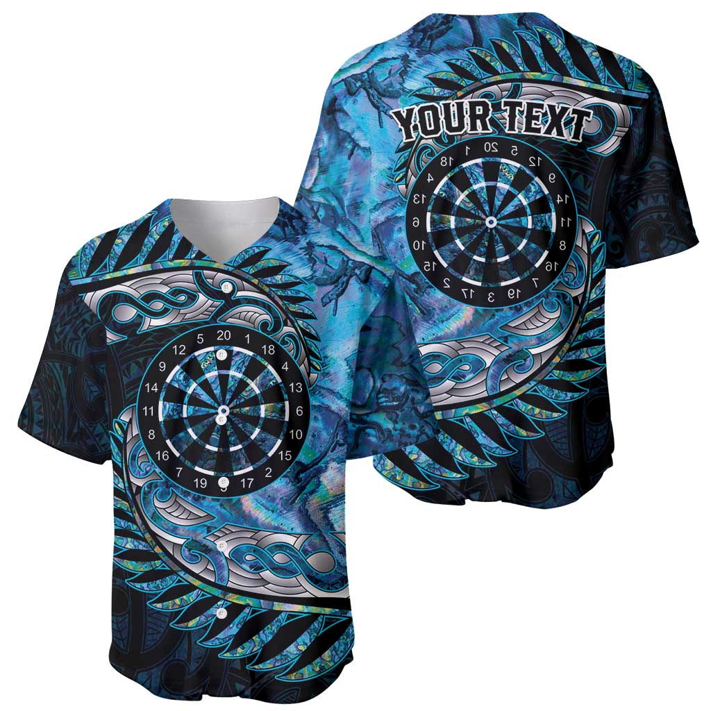 New Zealand Darts Personalised Baseball Jersey Aotearoa Silver Fern Blue Papua Shell Spirit LT9 - Polynesian Pride