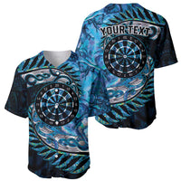 New Zealand Darts Personalised Baseball Jersey Aotearoa Silver Fern Blue Papua Shell Spirit LT9 - Polynesian Pride