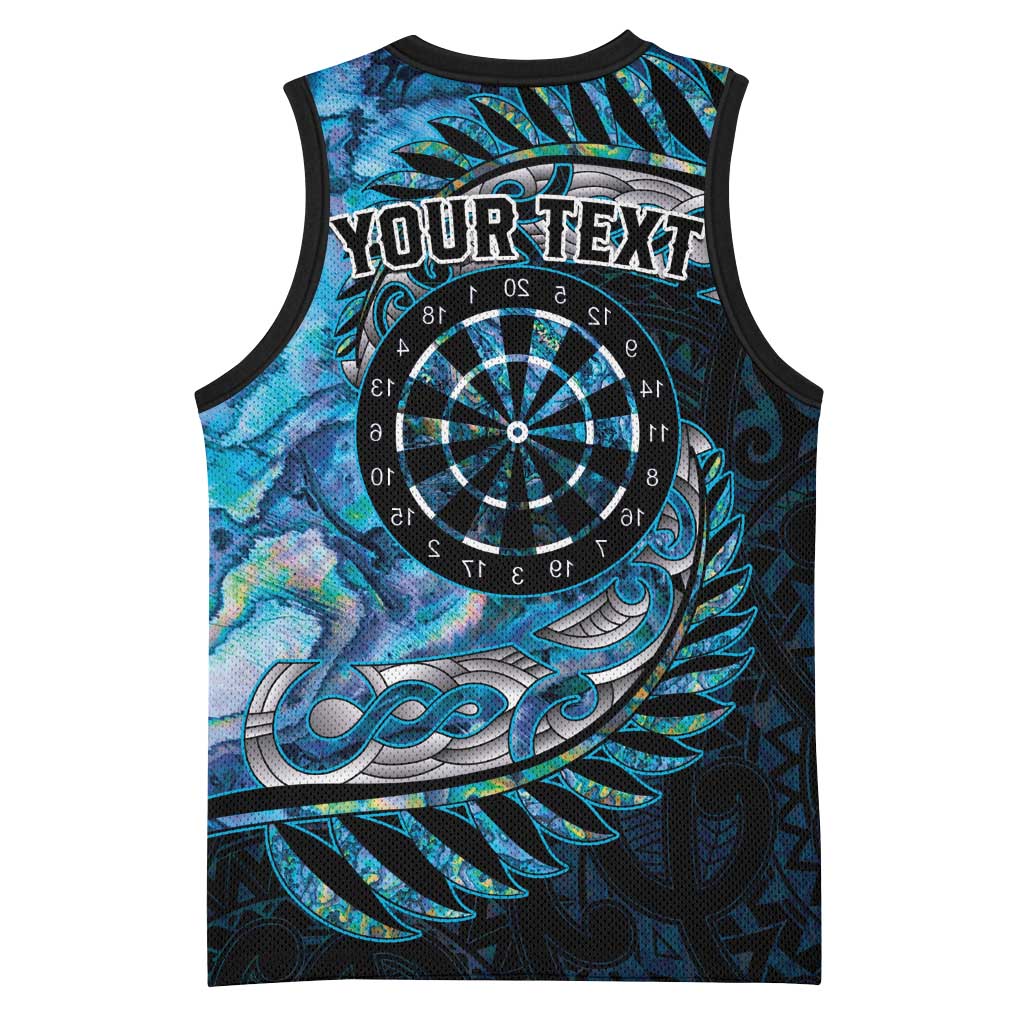New Zealand Darts Personalised Basketball Jersey Aotearoa Silver Fern Blue Papua Shell Spirit - Polynesian Pride