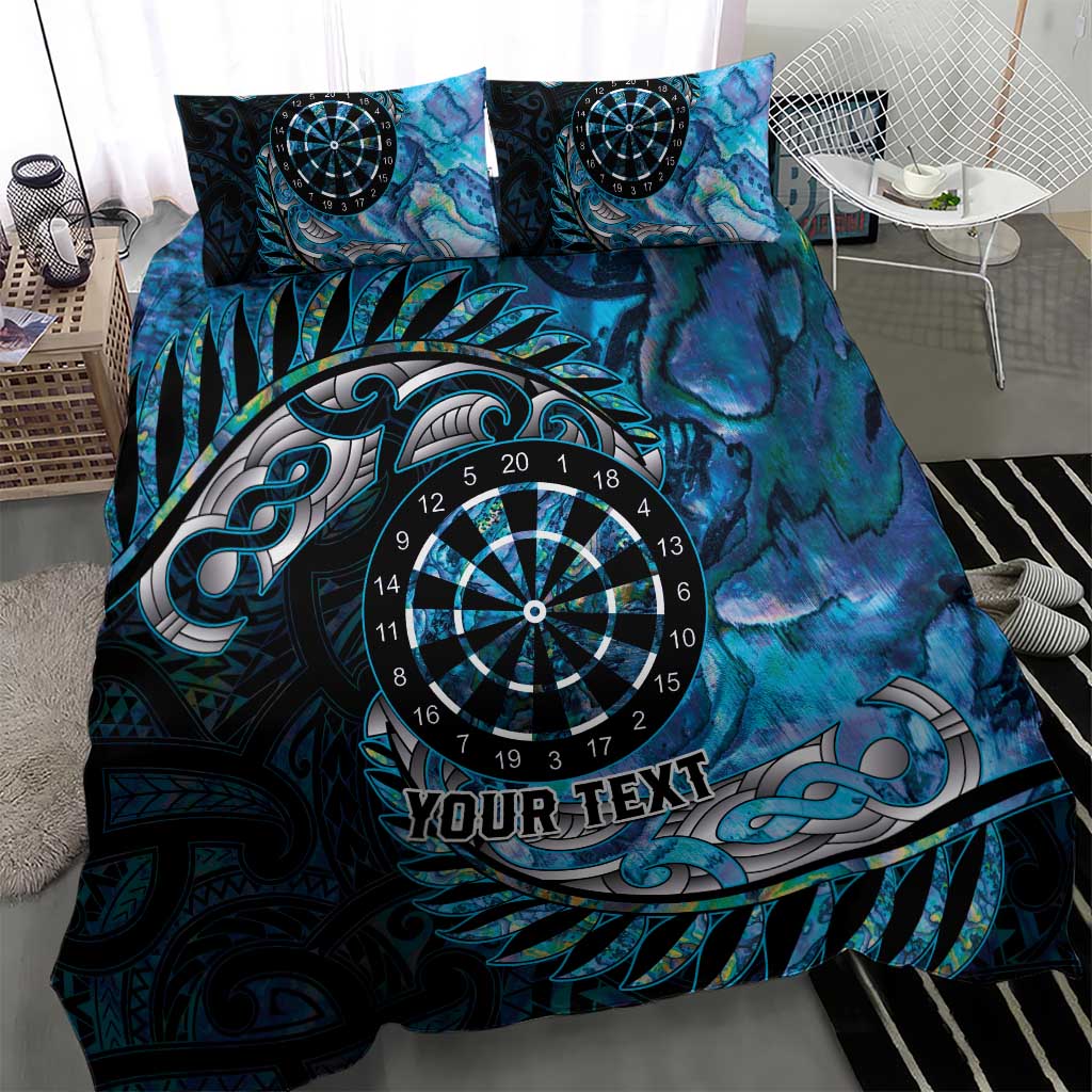 New Zealand Darts Personalised Bedding Set Aotearoa Silver Fern Blue Papua Shell Spirit