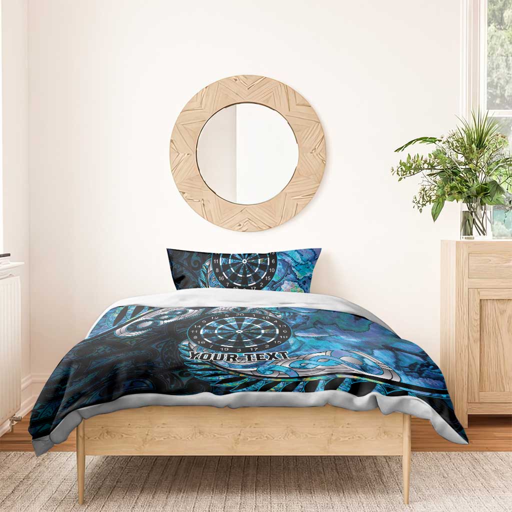 New Zealand Darts Personalised Bedding Set Aotearoa Silver Fern Blue Papua Shell Spirit