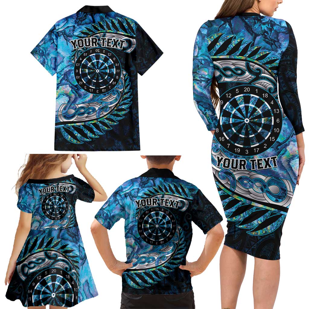 New Zealand Darts Personalised Family Matching Long Sleeve Bodycon Dress and Hawaiian Shirt Aotearoa Silver Fern Blue Papua Shell Spirit LT9 - Polynesian Pride