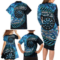 New Zealand Darts Personalised Family Matching Long Sleeve Bodycon Dress and Hawaiian Shirt Aotearoa Silver Fern Blue Papua Shell Spirit LT9 - Polynesian Pride