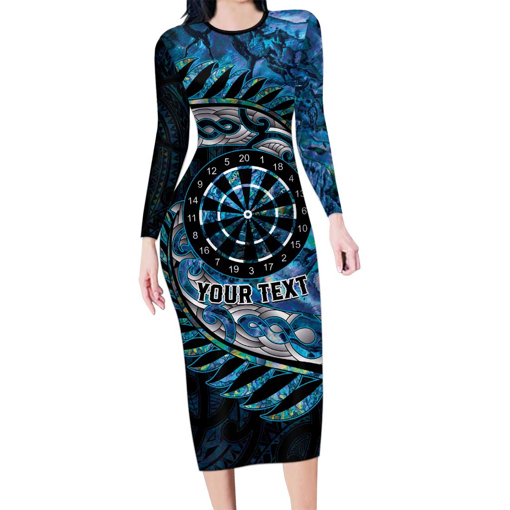 New Zealand Darts Personalised Family Matching Long Sleeve Bodycon Dress and Hawaiian Shirt Aotearoa Silver Fern Blue Papua Shell Spirit LT9 Mom's Dress Blue - Polynesian Pride