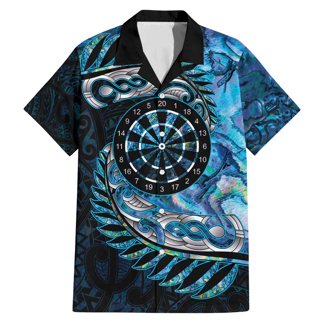 New Zealand Darts Personalised Family Matching Mermaid Dress and Hawaiian Shirt Aotearoa Silver Fern Blue Papua Shell Spirit LT9 Dad's Shirt - Short Sleeve Blue - Polynesian Pride