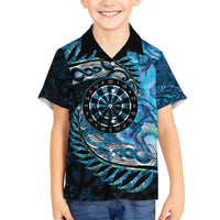 New Zealand Darts Personalised Family Matching Puletasi and Hawaiian Shirt Aotearoa Silver Fern Blue Papua Shell Spirit LT9 Son's Shirt Blue - Polynesian Pride