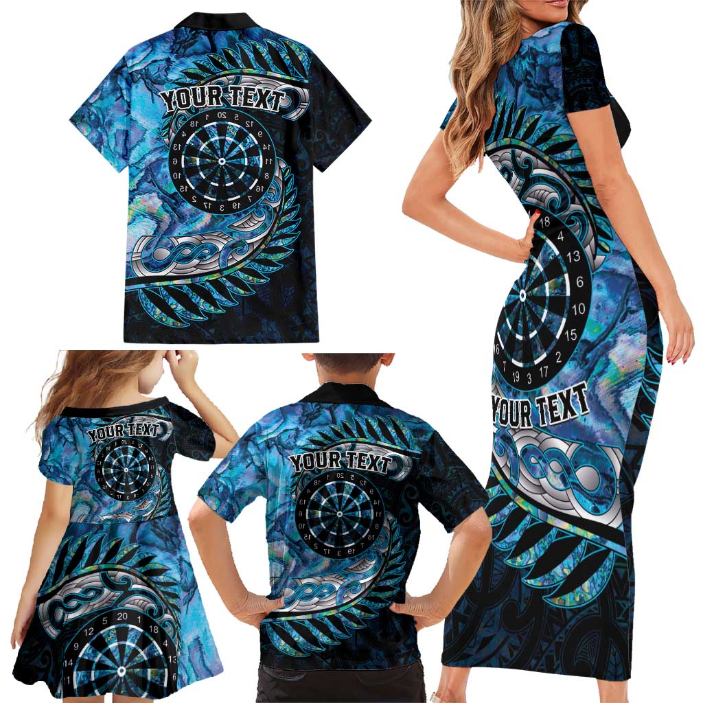 New Zealand Darts Personalised Family Matching Short Sleeve Bodycon Dress and Hawaiian Shirt Aotearoa Silver Fern Blue Papua Shell Spirit LT9 - Polynesian Pride