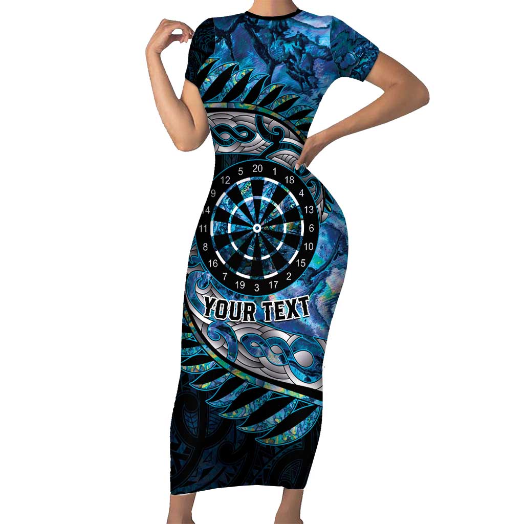 New Zealand Darts Personalised Family Matching Short Sleeve Bodycon Dress and Hawaiian Shirt Aotearoa Silver Fern Blue Papua Shell Spirit LT9 Mom's Dress Blue - Polynesian Pride
