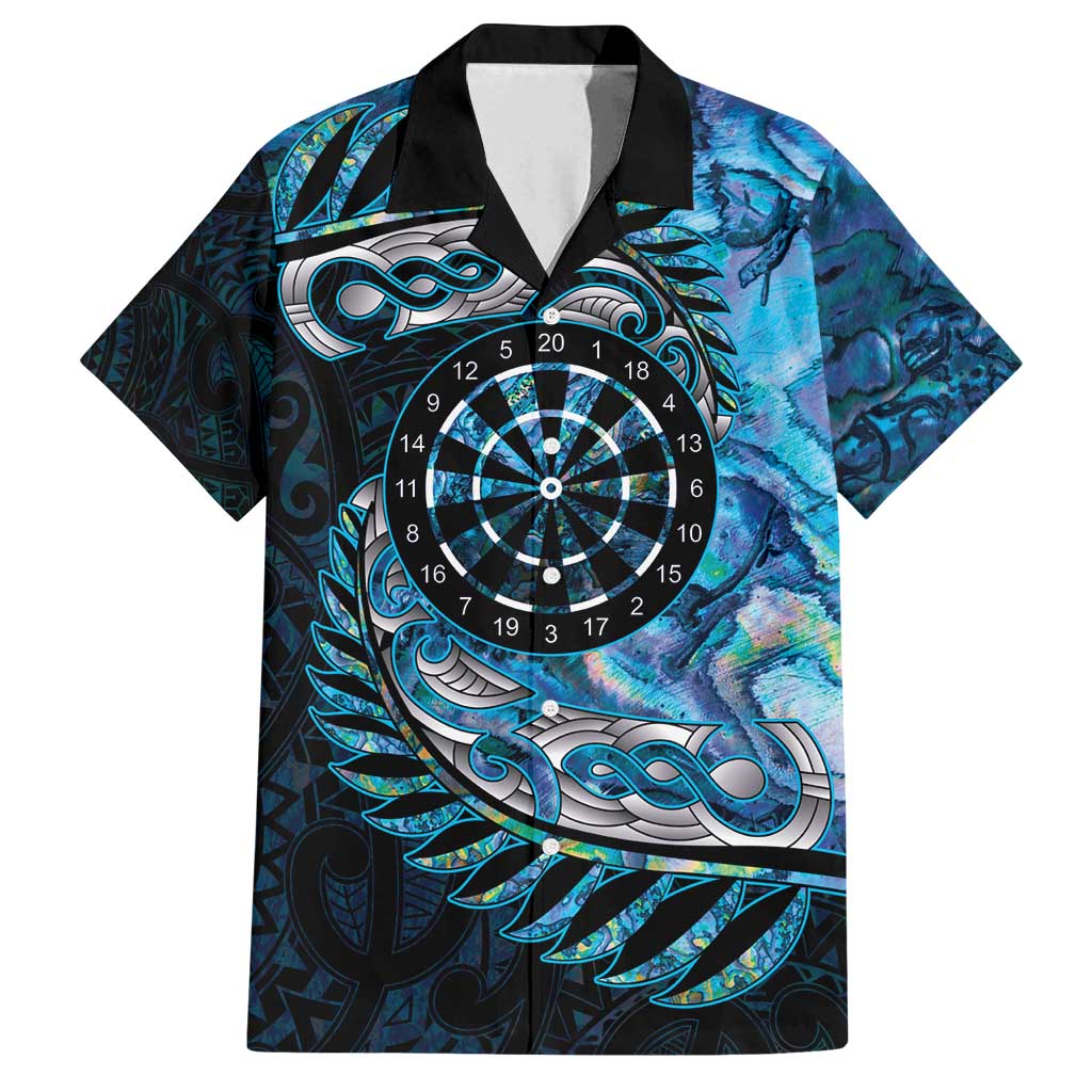 New Zealand Darts Personalised Family Matching Summer Maxi Dress and Hawaiian Shirt Aotearoa Silver Fern Blue Papua Shell Spirit LT9 Dad's Shirt - Short Sleeve Blue - Polynesian Pride
