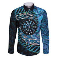 New Zealand Darts Personalised Family Matching Tank Maxi Dress and Hawaiian Shirt Aotearoa Silver Fern Blue Papua Shell Spirit LT9 Dad's Shirt - Long Sleeve Blue - Polynesian Pride