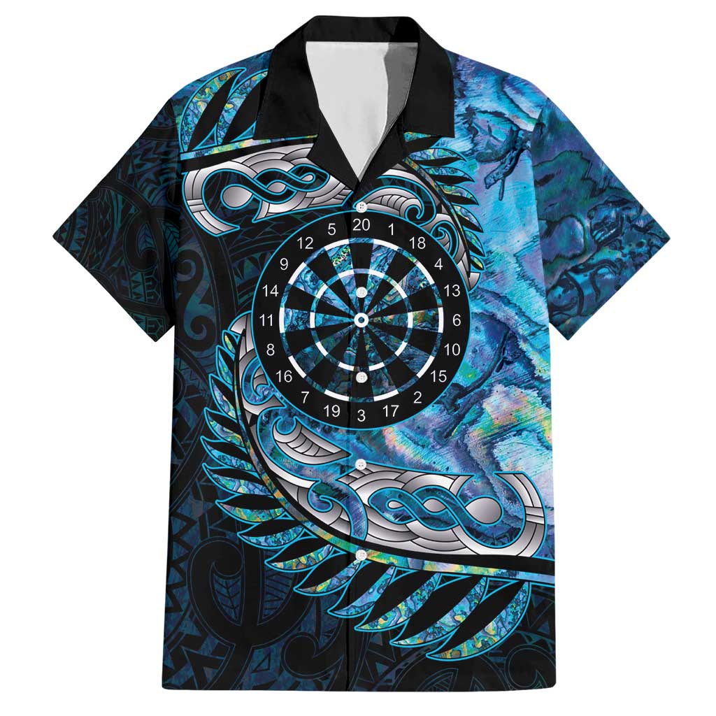 New Zealand Darts Personalised Hawaiian Shirt Aotearoa Silver Fern Blue Papua Shell Spirit