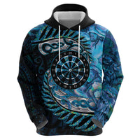 New Zealand Darts Personalised Hoodie Aotearoa Silver Fern Blue Papua Shell Spirit