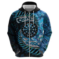 New Zealand Darts Personalised Hoodie Aotearoa Silver Fern Blue Papua Shell Spirit