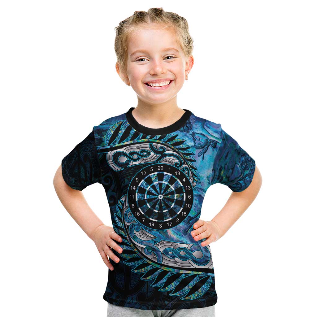 New Zealand Darts Personalised Kid T Shirt Aotearoa Silver Fern Blue Papua Shell Spirit LT9 Blue - Polynesian Pride