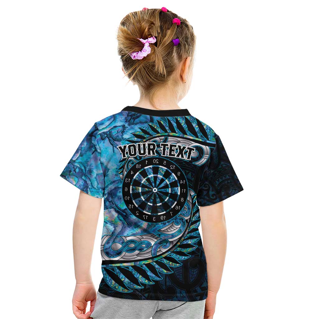 New Zealand Darts Personalised Kid T Shirt Aotearoa Silver Fern Blue Papua Shell Spirit LT9 - Polynesian Pride