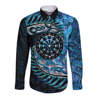 New Zealand Darts Personalised Long Sleeve Button Shirt Aotearoa Silver Fern Blue Papua Shell Spirit LT9 Unisex Blue - Polynesian Pride