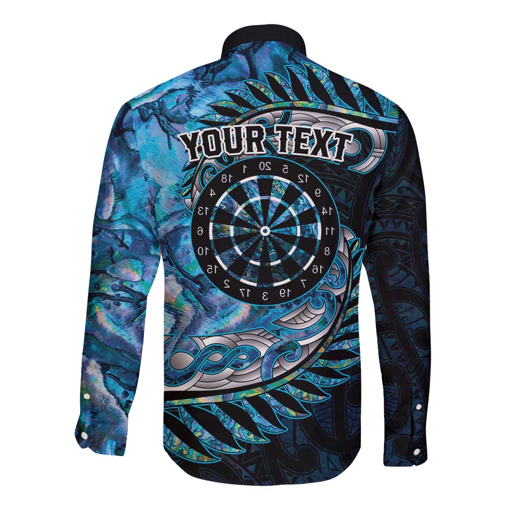 New Zealand Darts Personalised Long Sleeve Button Shirt Aotearoa Silver Fern Blue Papua Shell Spirit LT9 - Polynesian Pride