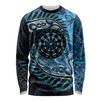 New Zealand Darts Personalised Long Sleeve Shirt Aotearoa Silver Fern Blue Papua Shell Spirit LT9 Unisex Blue - Polynesian Pride