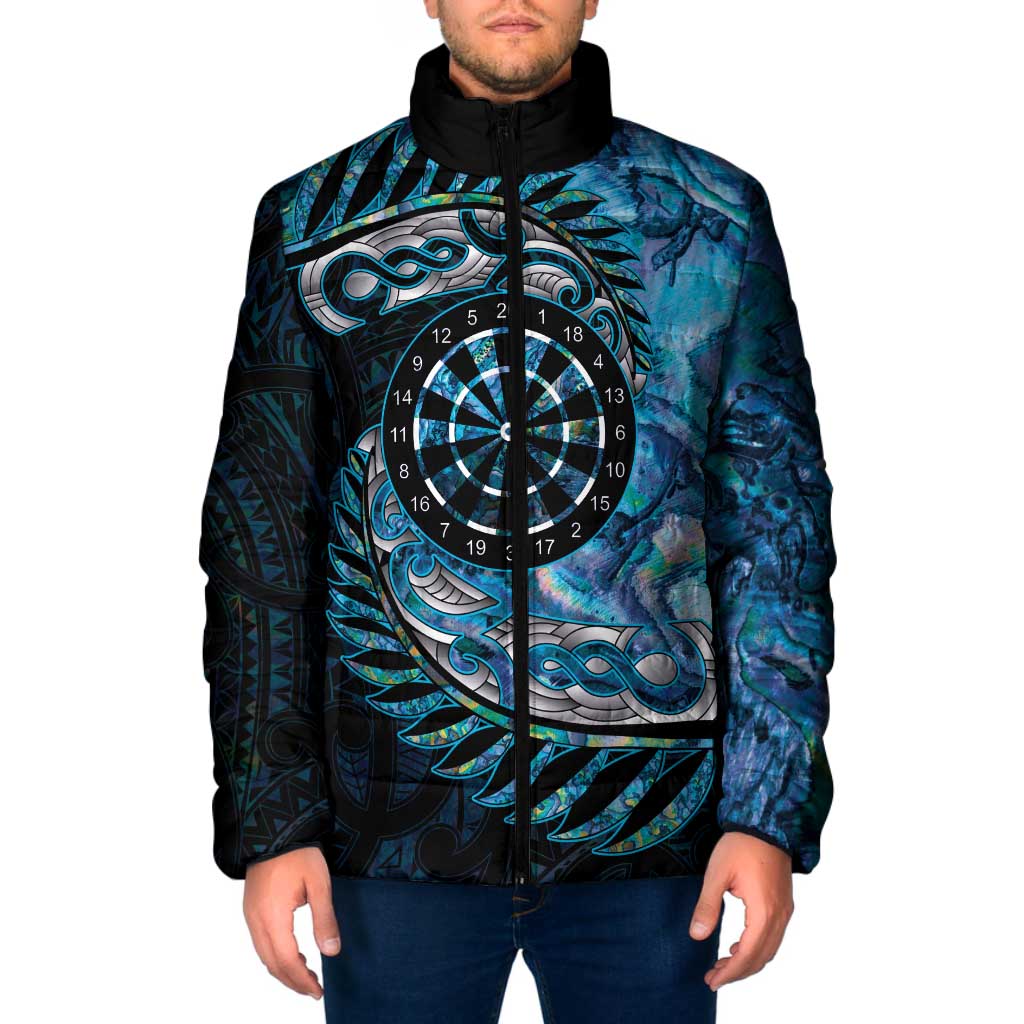 New Zealand Darts Personalised Padded Jacket Aotearoa Silver Fern Blue Papua Shell Spirit - Polynesian Pride