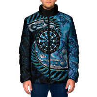 New Zealand Darts Personalised Padded Jacket Aotearoa Silver Fern Blue Papua Shell Spirit - Polynesian Pride