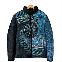 New Zealand Darts Personalised Padded Jacket Aotearoa Silver Fern Blue Papua Shell Spirit - Polynesian Pride