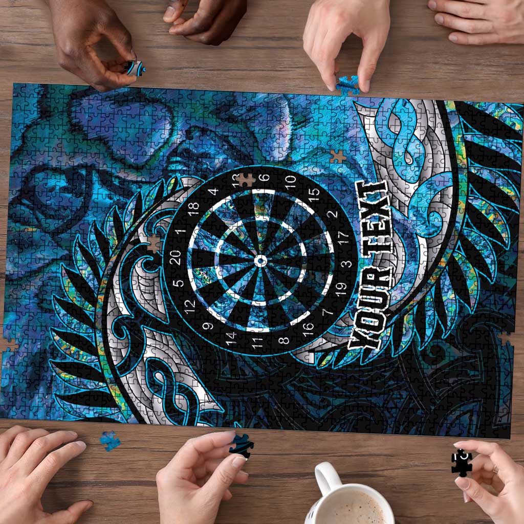 New Zealand Darts Personalised Puzzle Aotearoa Silver Fern Blue Papua Shell Spirit - Polynesian Pride