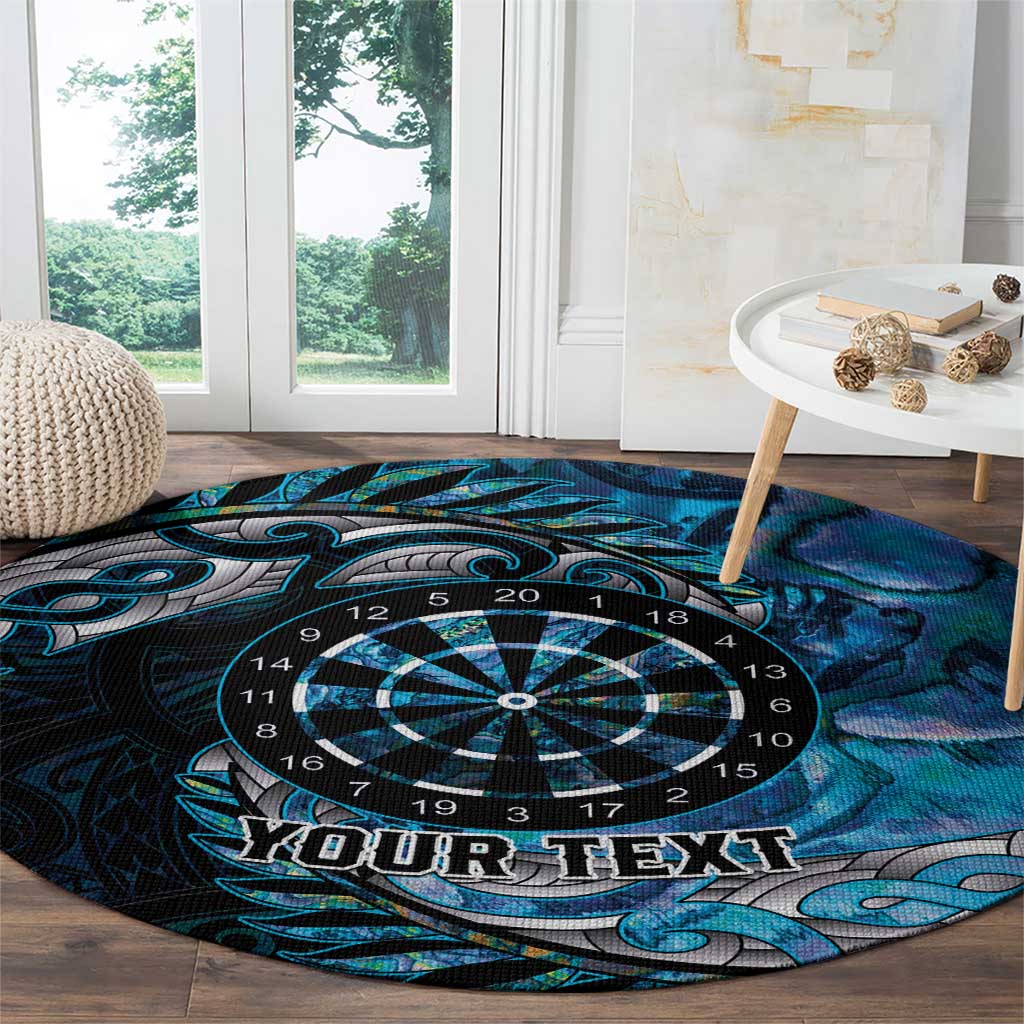 New Zealand Darts Personalised Round Carpet Aotearoa Silver Fern Blue Papua Shell Spirit