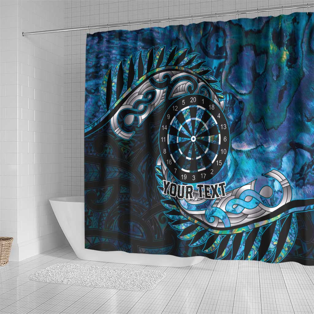 New Zealand Darts Personalised Shower Curtain Aotearoa Silver Fern Blue Papua Shell Spirit