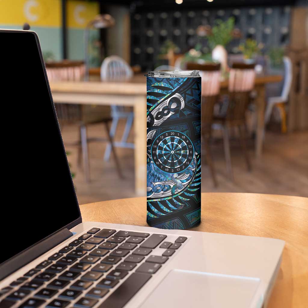 New Zealand Darts Personalised Skinny Tumbler Aotearoa Silver Fern Blue Papua Shell Spirit LT9 - Polynesian Pride