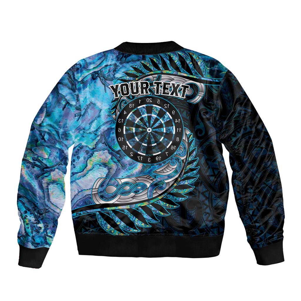 New Zealand Darts Personalised Sleeve Zip Bomber Jacket Aotearoa Silver Fern Blue Papua Shell Spirit LT9 - Polynesian Pride