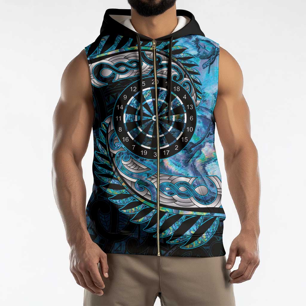New Zealand Darts Personalised Sleeveless Zip Hoodie Aotearoa Silver Fern Blue Papua Shell Spirit - Polynesian Pride