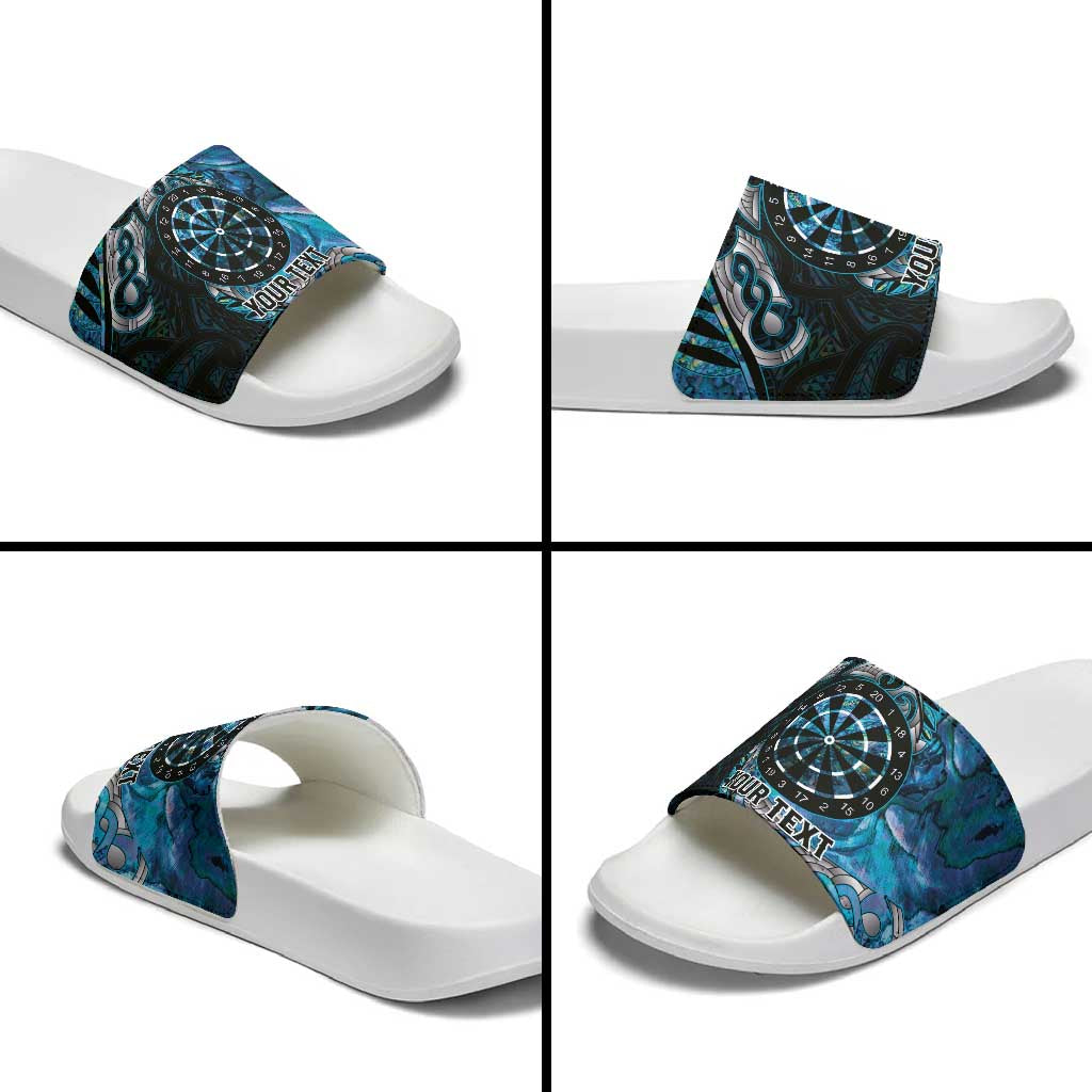 New Zealand Darts Personalised Slide Sandals Aotearoa Silver Fern Blue Papua Shell Spirit LT9 - Polynesian Pride