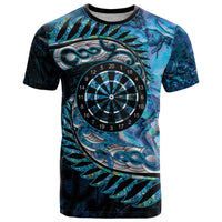 New Zealand Darts Personalised T Shirt Aotearoa Silver Fern Blue Papua Shell Spirit LT9 Blue - Polynesian Pride