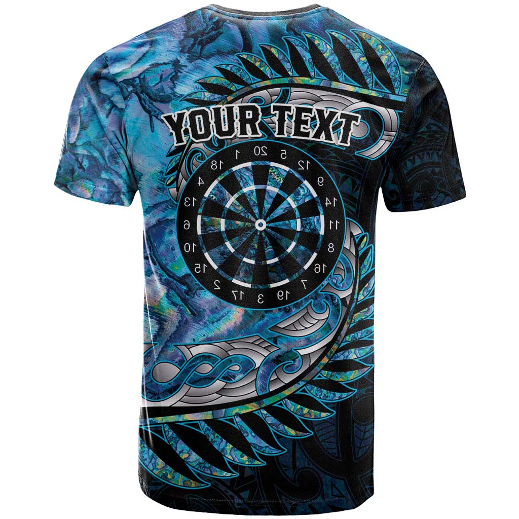 New Zealand Darts Personalised T Shirt Aotearoa Silver Fern Blue Papua Shell Spirit LT9 - Polynesian Pride