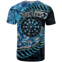 New Zealand Darts Personalised T Shirt Aotearoa Silver Fern Blue Papua Shell Spirit LT9 - Polynesian Pride