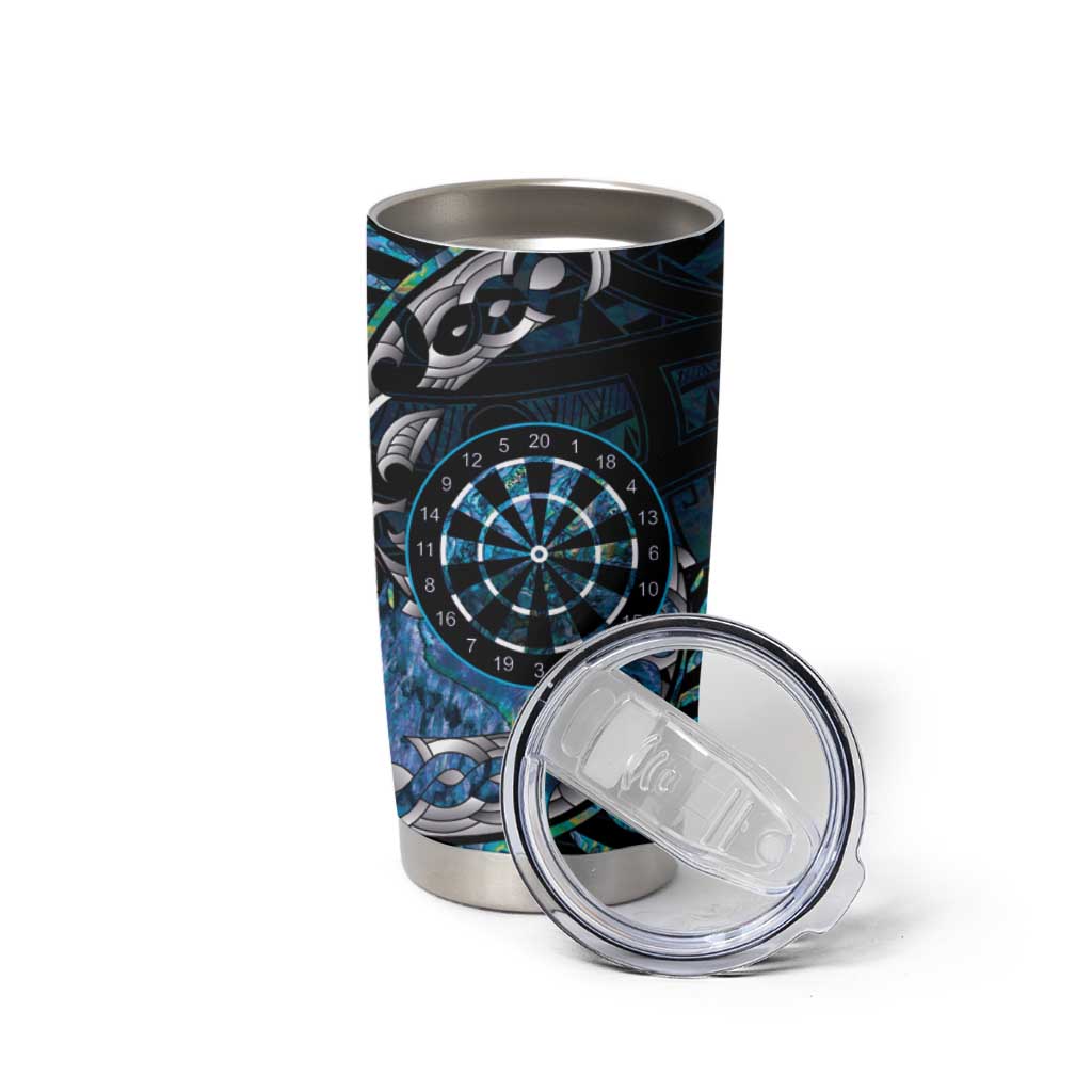New Zealand Darts Personalised Tumbler Cup Aotearoa Silver Fern Blue Papua Shell Spirit LT9 - Polynesian Pride