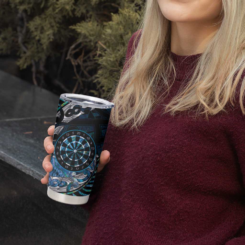 New Zealand Darts Personalised Tumbler Cup Aotearoa Silver Fern Blue Papua Shell Spirit LT9 - Polynesian Pride