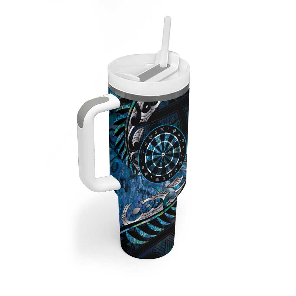 New Zealand Darts Personalised Tumbler With Handle Aotearoa Silver Fern Blue Papua Shell Spirit LT9 - Polynesian Pride